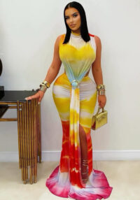 WomenFashion Sexy Sleeveless Chic Gradient Lace-Up Bodycon Long Dress