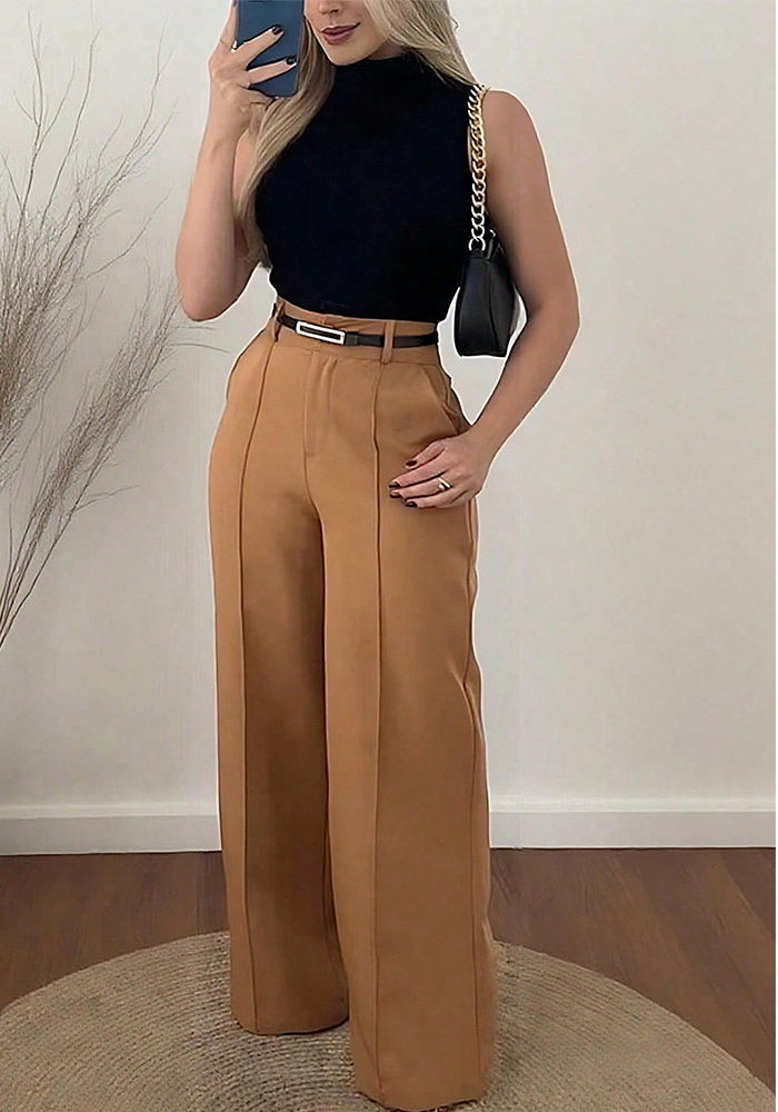 Women's Autumn Career Solid Color Wide-Leg Trousers Loose Straight-Leg Pants