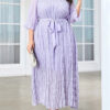 Women's Autumn Slim Waist Long Sleeve Purple Pleated Long Dress
