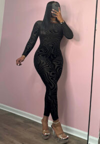 Women's Autumn Winter Printed Sexy Low Back Tight Fitting Jumpsuit