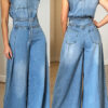 Women's Casual Sleeveless Denim Wide Leg Jumpsuit