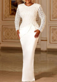 Women's Chic Lace Fringe Slim Waist Long Sleeve Dress