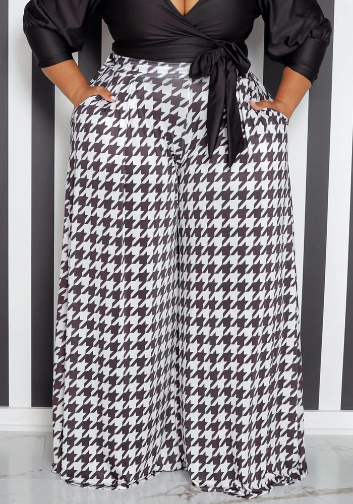 Women's Clothing Autumn And Winter Fashion Houndstooth Plus Size Wide-Leg Pants Women