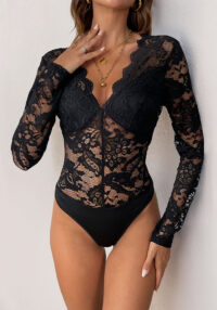 Women's Clothing Long Sleeve Lace Patchwork Jumpsuit