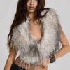 Women's Fall/Winter Halter Neck Hooded Deep V-Neck Fringe Adjustable Slim Waist Top T-Shirt