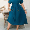 Women's Fashion Elegant V-Neck Short Sleeve Slim Waist Plus Size Dress
