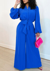 Women's Fashion Long Sleeve Solid Color High Waist Plus Size Loose Casual Jumpsuit