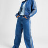 Women's Fashion Sporty Three-Stripe Ribbed Patchwork Denim Two Piece Pants Set
