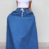 Women's Fashion Washed Solid Color Drawstring High Waist Ruffle Long Denim Skirt