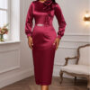 Women's Floral Satin Chic Elegant Slim Waist Bodycon Party Formal Party Long Sleeve Dress