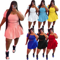 Women's Hot Sale Solid Color Pleated Skirt Plus Size Two Piece Set