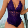 Women's Lingerie Solid Color V-Neck Lace Patchwork Sensual Bodysuit