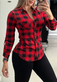 Women's Long-Sleeve Red Plaid Shirt