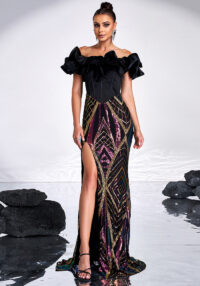 Women's Off Shoulder Slim Formal Party Dress Sequin Slit Long Evening Gown