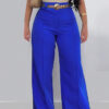 Women's Plus Size Fashion Casual Solid Color Wide-Leg Pants Slim Straight-Leg Trousers( Belt Not Included)