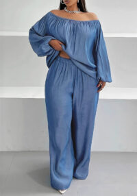 Women's Plus Size Off-Shoulder Top & Loose Pants Casual Set