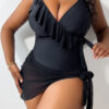 Women's Plus Size Ruffled One Piece Swimsuit Mesh Skirt Set