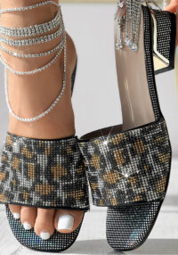 Women's Rhinestone Glitter Low-Heel Sandals