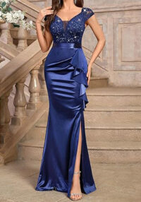 Women's Sexy Lace Sequin Evening Gown Wedding Party Long Dress Bride Dress