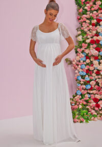 Women's Sexy Short-Sleeved Lace Patchwork High Waist Pregnant Dress