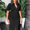 Women's Short Sleeve Chic Solid Slim Waist Bodycon Midi Dress