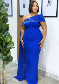 Women's Slash Shoulder Beaded Sexy Slim Fit Long Dress