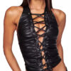 Women's Solid Color Lace-Up Pu Leather Sleeveless Tank Women's Top