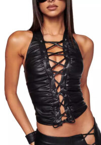 Women's Solid Color Lace-Up Pu Leather Sleeveless Tank Women's Top