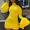 Women'S Solid Color Sexy Flare Sleeve Dress Nightclub Wear