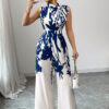 Women's Spring Summer Holidays Chic Print Sleeveless Tie Waist Wide Leg Jumpsuit