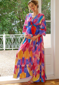 Women's Summer High Waist Casual Floral Printed Maternity Long Dress