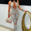 Women's Summer Sexy Tight Fitting Print Halter Neck Low Back Yoga Jumpsuit