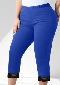 Women's Trousers Lace Capri Pants Plus Size Elastic Waist Tight Pants