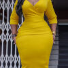 Women's V Neck Chic Bodycon OL Career Africa Plus Size Dress