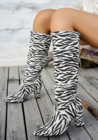 Zebra Print Block Heel Knee High Boots Plus Size High Heel Trendy Boots