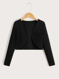 SHEIN Tween Girls' Simple Solid Color Cropped Jacket, Spring & Autumn