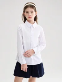 SOLOCOTE Solid Color Formal White Shirt With Chest Pocket For Tween Girls