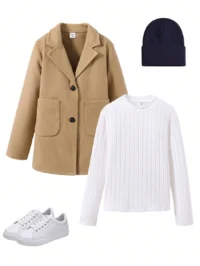 SHEIN 2pcs/Set Tween Boy Elegant Commuter Jacket & Turtleneck T-Shirt, Suitable For Winter Stylish