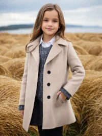 Tween Girl Plain Color Long Sleeve Casual Jacket With Lapel, Suitable For Autumn And Winter