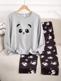 Tween Girl Panda Print T-Shirt And Pants Pajama Set