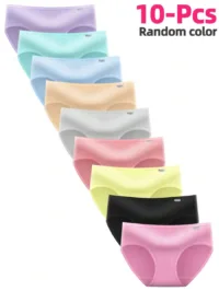Tween Girl 10pcs Pack Candy Colors Soft Stretchy Breathable Triangle Panties, Sweat-Absorbing Daily Wear & Sanitary Underwear