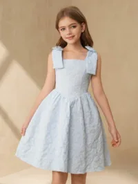SHEIN Toddler Girls Jacquard Floral Sleeveless Dress With Removable Bow Summer Holiday