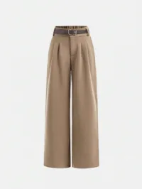 SHEIN Girlism Tween Girls' Elegant Wide Leg Pants With Belt, Versatile High Waist Casual Work Trousers