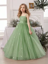 Tween Girl Pearl Strap Star Mesh Tulle 3D Bow Mint Green Dress, Elegant Princess Dress Suitable For Girls Birthday Gift, Teenager Party, Wedding, Flower Girl, Prom