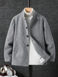 SHEIN Kids/Tween Boys' Casual Stand Collar Wool Blend Long Sleeve Parka Coat, Suitable For Commuting, School, Casual, Travel, Sports, Autumn/Winter, Black Boys Boy Kids Boys Kids Boy Teen Boys Fall