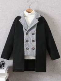 Boys' Thick Warm Wool Blend Patchwork Pocket Zip-Up Jacket, Winter