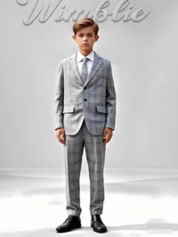 SHEIN Tween Boys Formal 2-Piece Set: Plaid Long Sleeve Blazer + Pants, Suit For Birthday Party, Wedding, Graduation, No Shirt, No Accessory