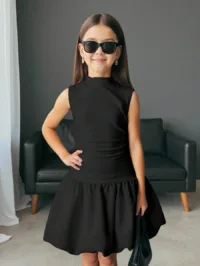 Firerie Kids Firerie Kids Nova Glow Tween Girls Elegant Solid White Color Stand Collar Bachelorette Dress Y2k Dress , Suitable For Casual Daily Wear & School Daily , Back To School,Graduation Dress Black Dress Bubble Hem Girls Sleeveless Dress Girls Black Dress Kids Black Dress Tween Black Dress Black Dress Girl Black Dress For Tweens Black Dress Kid Girl