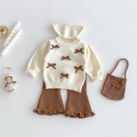 2 Pieces Set Baby Girls Bow Sweaters And Solid Color Pants Wholesale 25092226