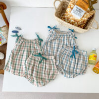 2 Pieces Set Baby Girls Color-blocking Checked Tank Tops And Shorts Wholesale 25060456